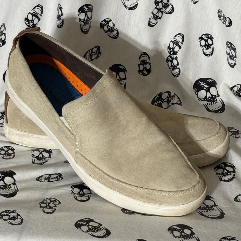 Hush Puppies Men’s Cream Slip On Suede Loafers Size 11